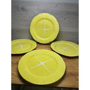 SECLA Portugal Majolica Yellow Cabbage Plates 13.25” Serving Platters~set Of 4